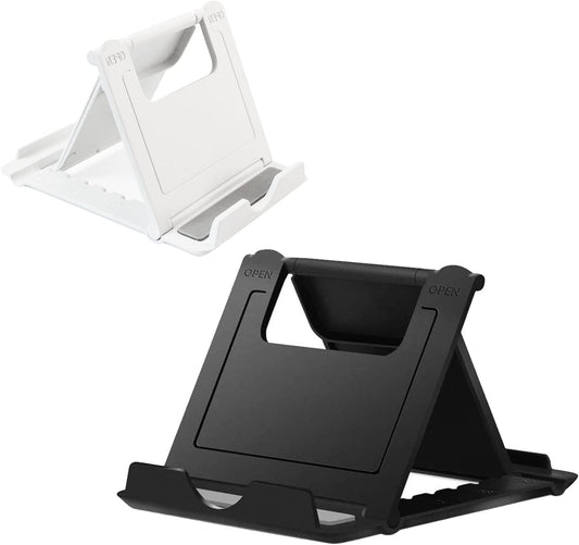 2 Pack Portable Cell Phone Stand Holder for Desk, Foldable Pocket-Sized Mount, Universal Adjustable Desktop Mobile Phone Kickstand Compatible with Iphone Ipads Kindle Android Black & White