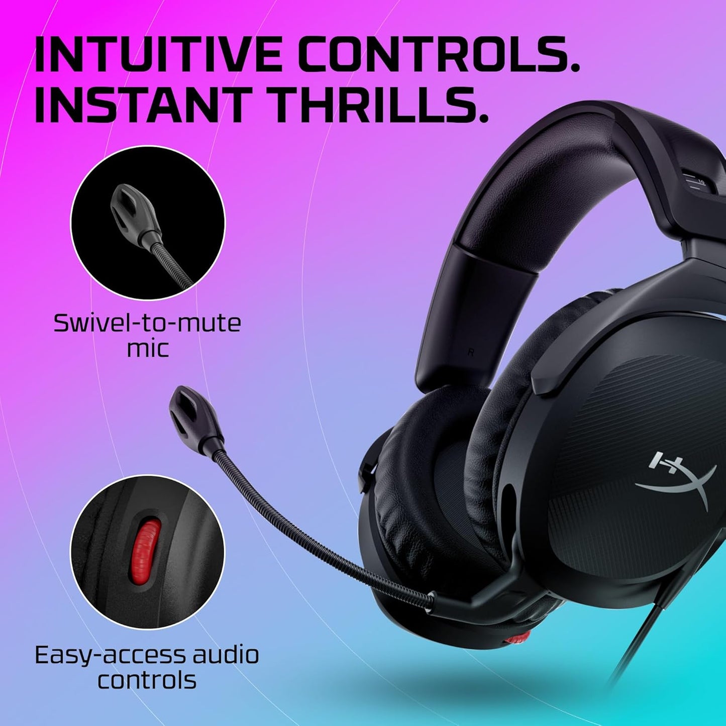 Cloud Stinger 2 – Gaming Headset, DTS Headphone:X Spatial Audio, Lightweight Over-Ear Headset with Mic, Swivel-To-Mute Function, 50Mm Drivers, PC Compatible, Black