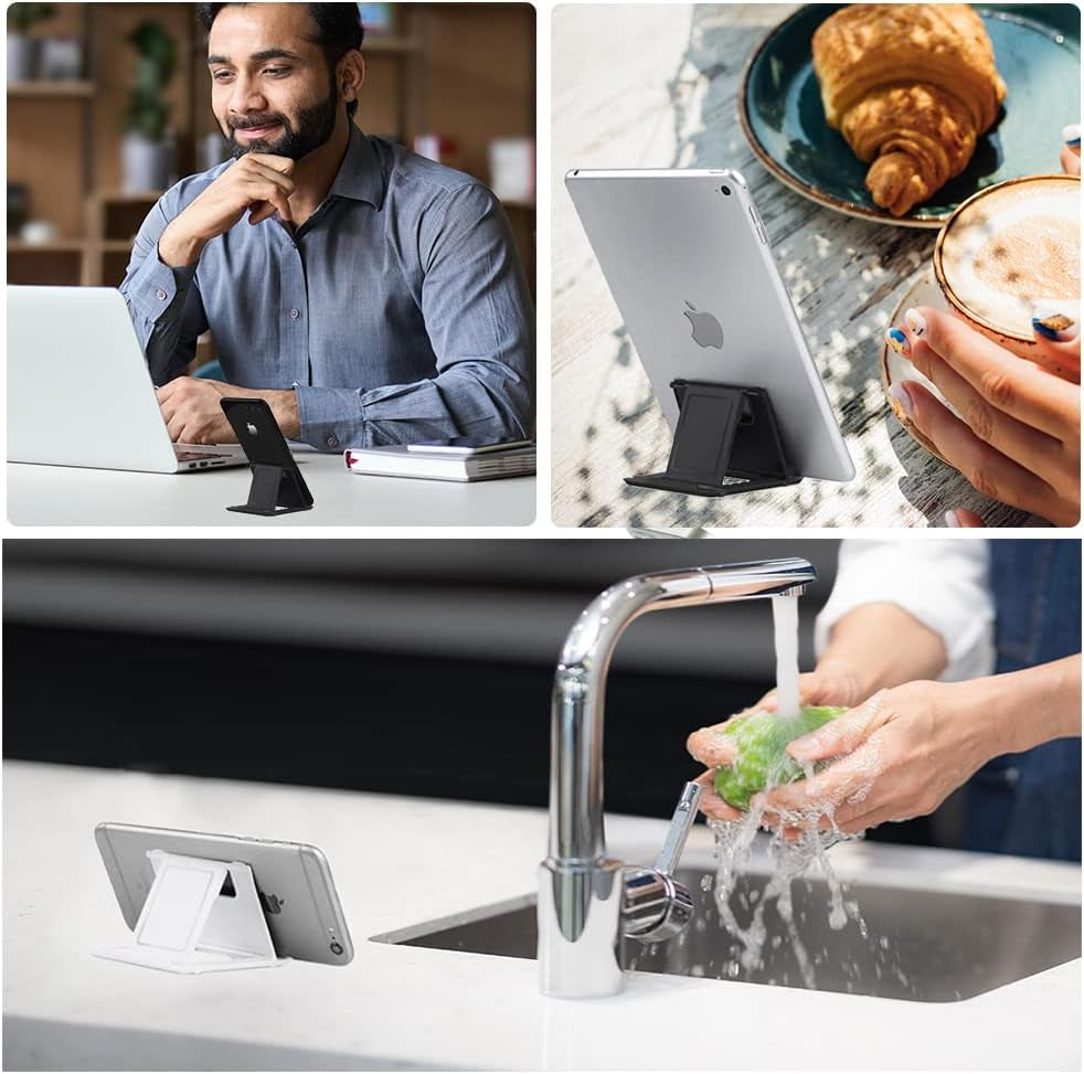 2 Pack Portable Cell Phone Stand Holder for Desk, Foldable Pocket-Sized Mount, Universal Adjustable Desktop Mobile Phone Kickstand Compatible with Iphone Ipads Kindle Android Black & White