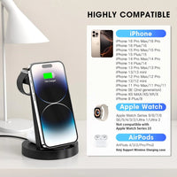 18W Wireless Charger -  3 in 1 Charging Station Compatible with Iphone 16E 16 15 14 13 12 11 X Pro Max - Fast Charging Dock Compatible for Apple Watch & Airpods 4 3 Pro