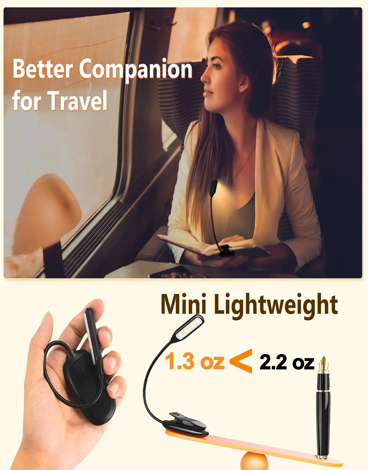 Rechargeable Book Light for Reading in Bed, 80H Reading, 3 Brightness Levels & 3 Color Temperatures, Lightweight Flexible Clip on Reading Lights for Books in Bed