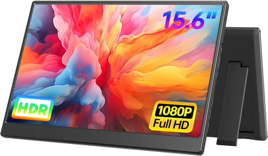 Portable Monitor 15.6-Inch FHD 1080P Ultra-Slim Travel External Monitor HDR IPS Gaming Display with Kickstand &Speakers USB-C HDMI Plug&Play，For Laptop PC Phone PS4/5 Xbox Switch