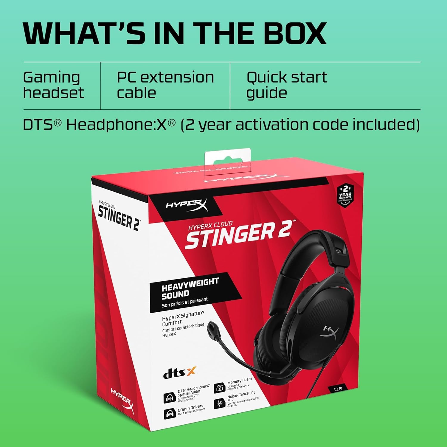 Cloud Stinger 2 – Gaming Headset, DTS Headphone:X Spatial Audio, Lightweight Over-Ear Headset with Mic, Swivel-To-Mute Function, 50Mm Drivers, PC Compatible, Black