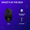 305 LIGHTSPEED Wireless Gaming Mouse, Hero 12K Sensor, 12,000 DPI, Lightweight, 6 Programmable Buttons, 250H Battery Life, On-Board Memory, Pc/Mac - Black