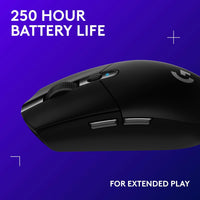 305 LIGHTSPEED Wireless Gaming Mouse, Hero 12K Sensor, 12,000 DPI, Lightweight, 6 Programmable Buttons, 250H Battery Life, On-Board Memory, Pc/Mac - Black