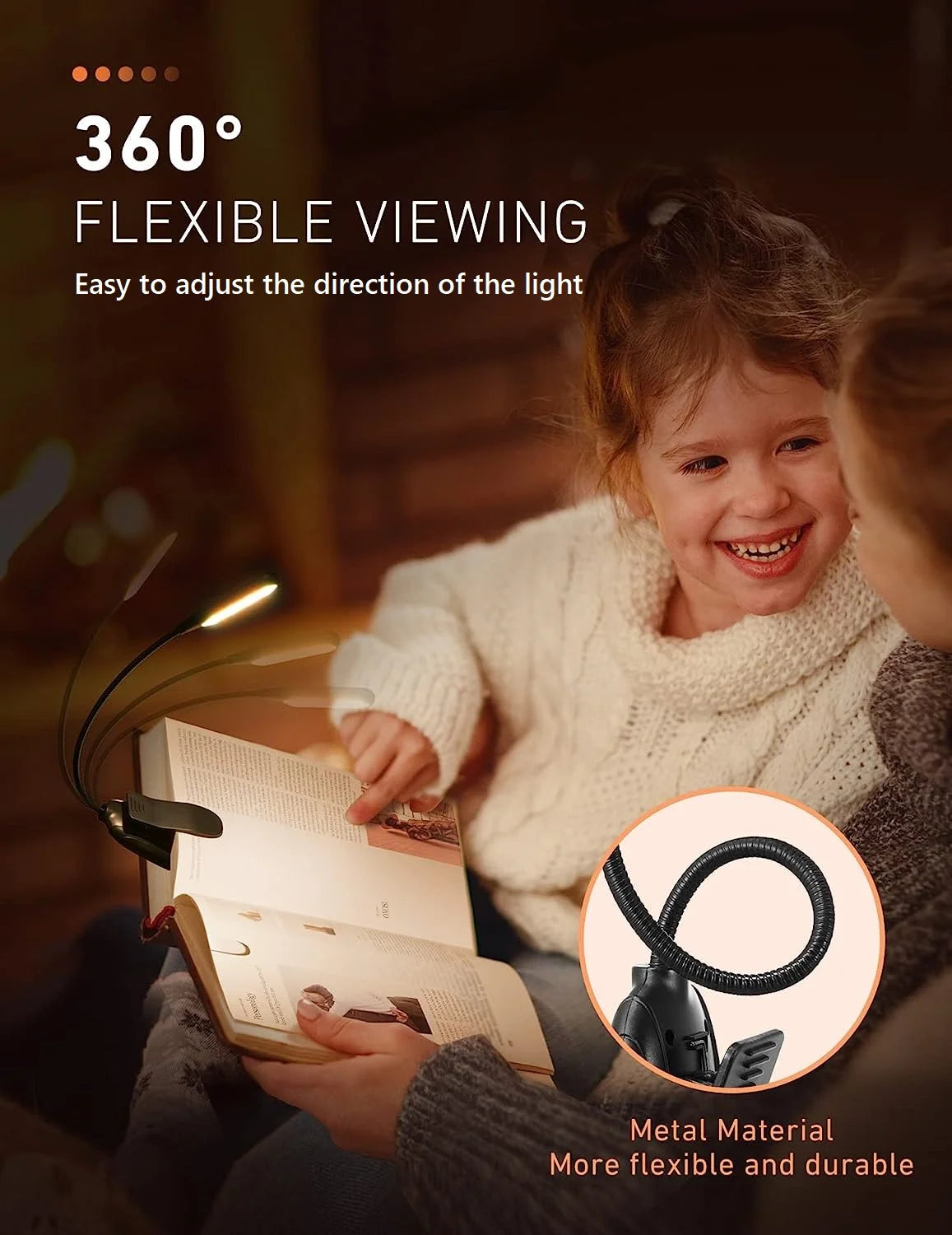 Rechargeable Book Light for Reading in Bed, 80H Reading, 3 Brightness Levels & 3 Color Temperatures, Lightweight Flexible Clip on Reading Lights for Books in Bed