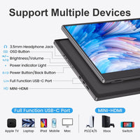 Portable Monitor 15.6-Inch FHD 1080P Ultra-Slim Travel External Monitor HDR IPS Gaming Display with Kickstand &Speakers USB-C HDMI Plug&Play，For Laptop PC Phone PS4/5 Xbox Switch