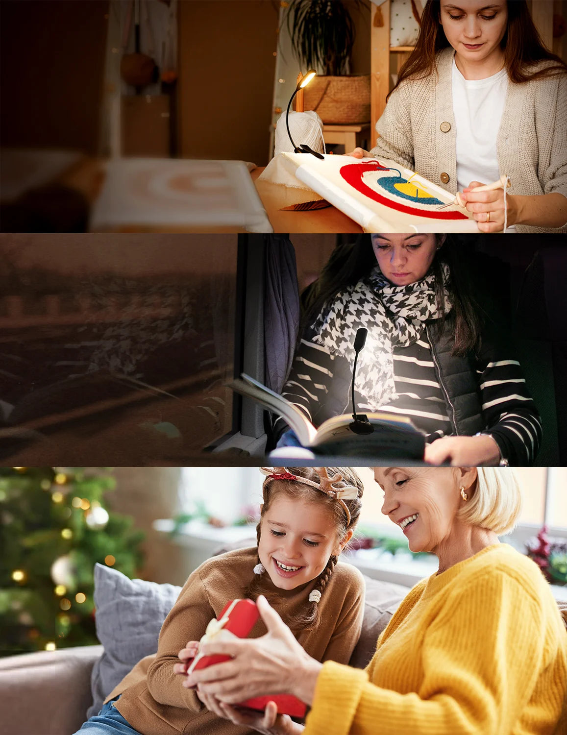 Rechargeable Book Light for Reading in Bed, 80H Reading, 3 Brightness Levels & 3 Color Temperatures, Lightweight Flexible Clip on Reading Lights for Books in Bed