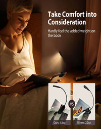 Rechargeable Book Light for Reading in Bed, 80H Reading, 3 Brightness Levels & 3 Color Temperatures, Lightweight Flexible Clip on Reading Lights for Books in Bed