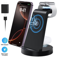 18W Wireless Charger -  3 in 1 Charging Station Compatible with Iphone 16E 16 15 14 13 12 11 X Pro Max - Fast Charging Dock Compatible for Apple Watch & Airpods 4 3 Pro