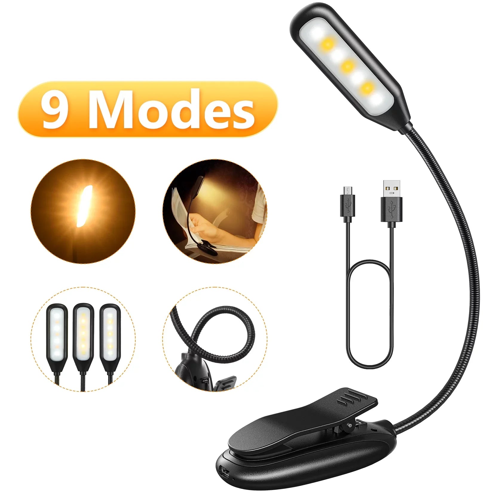 Rechargeable Book Light for Reading in Bed, 80H Reading, 3 Brightness Levels & 3 Color Temperatures, Lightweight Flexible Clip on Reading Lights for Books in Bed