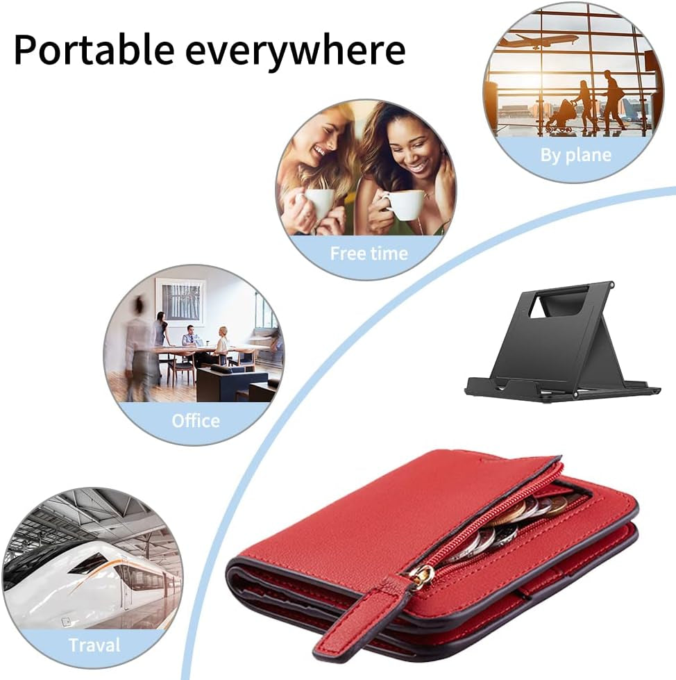 2 Pack Portable Cell Phone Stand Holder for Desk, Foldable Pocket-Sized Mount, Universal Adjustable Desktop Mobile Phone Kickstand Compatible with Iphone Ipads Kindle Android Black & White