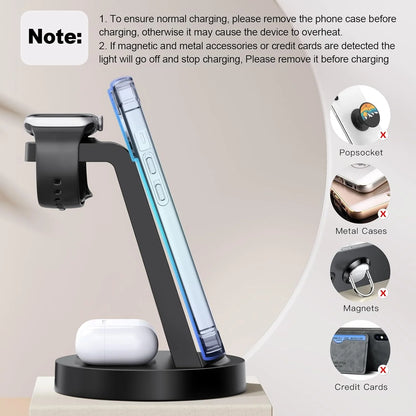 18W Wireless Charger -  3 in 1 Charging Station Compatible with Iphone 16E 16 15 14 13 12 11 X Pro Max - Fast Charging Dock Compatible for Apple Watch & Airpods 4 3 Pro
